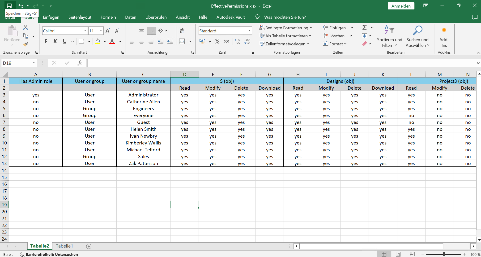 Excel export